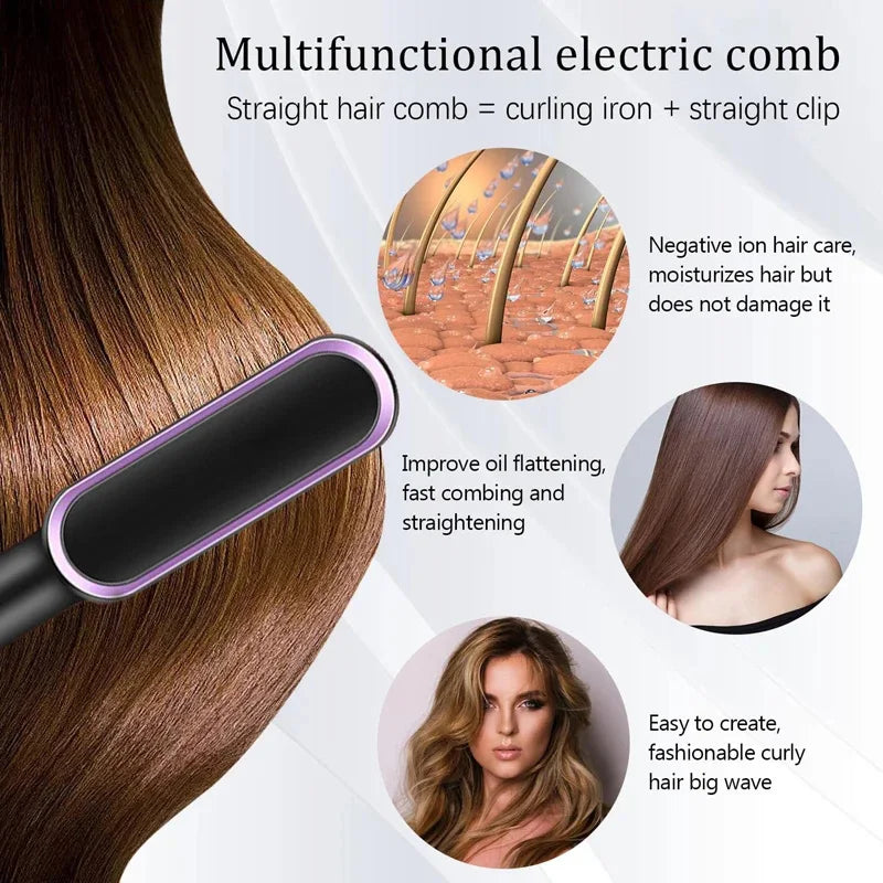 Portable Multi Ptc Electric Hair Brushes Fast Heating Hair Straightening Styling Tool With Anti-Scald Feature Straightener Brush
