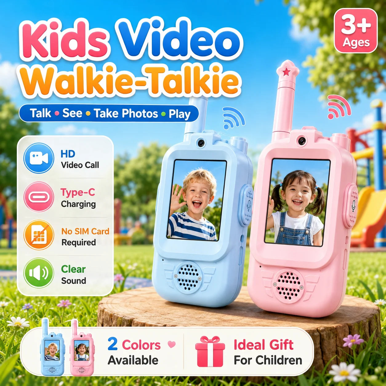 2PC Kids HD-Video Walkie Talkies 3 Styles Intercom USB Charging Indoor Outdoor Boys Girls Age 3+ for Child's Toys Birthday Gifts