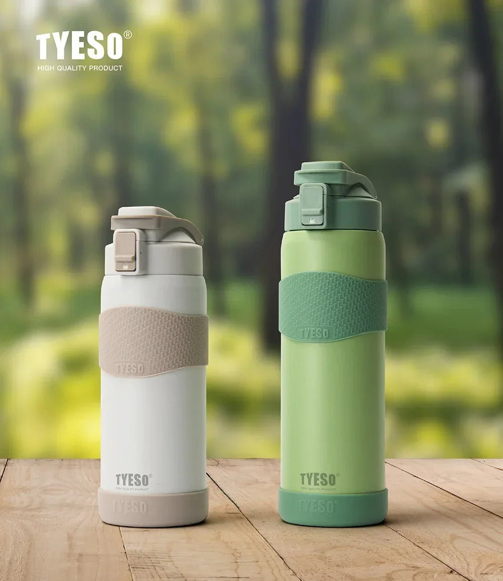 TYESO Vacuum Flasks Insulated Water Bottle 24H Cold 12H Hot Stainless Steel Leakproof Sports Bottle for Gym Travel Drinkware