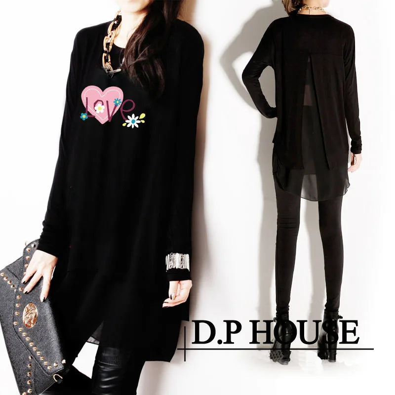 New Spring Autumn and Summer Long Sleeve Fashion Chiffon Plus Size XXXL Loose Irregular Women's Clothings  Female Blouses