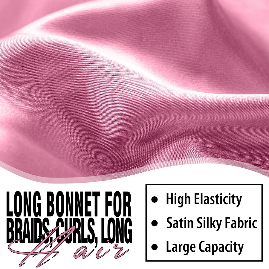 Women Extra Large Hair Long Silk Bonnet Cap & Elastic Satin Hair Band Comfortable Head Cover Night Sleep Hat for Sleeping Shower