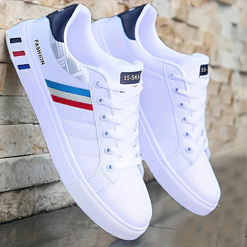 A Pair of White Sneakers, Perfect for Skateboarding, Casual Sports, and Everyday Wear. Lightweight with a Soft Sole, Suitable fo
