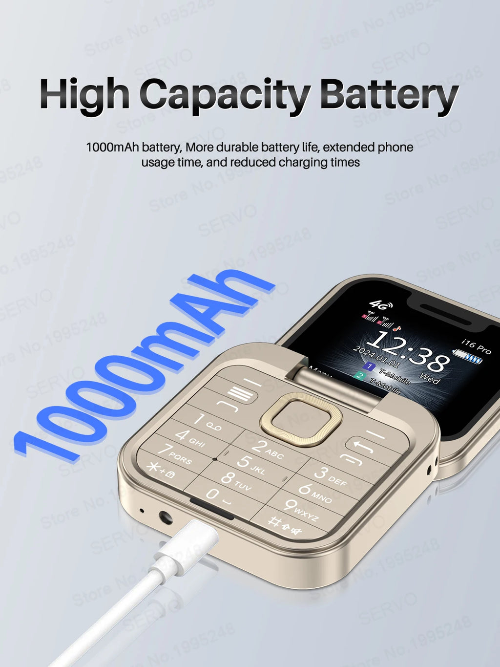 SERVO Mini Flip Mobile Phone 4G/2G Cellular 1.77" Diaplay Speed Dial Flashlight Recorder FM Radio Dual SIM Foldable Cellphones