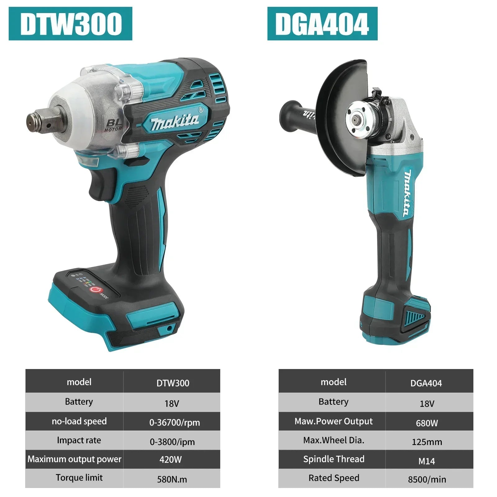 Makita DTW300 Or DGA404 Combo: 18V, 580Nm Impact Wrench (3800RPM), 680W Angle Grinder (125mm Wheel) - Multi-Tool Kit for Repairs