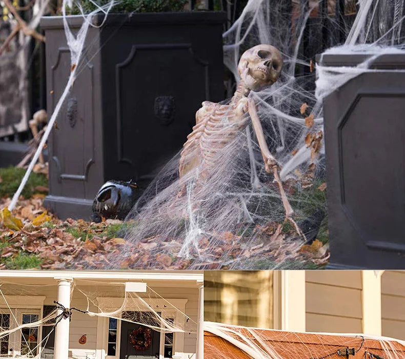 Halloween Decoration White Spider Web Artificial Stretchy Cobweb for Halloween Scary Home Party Scene Props Haunted House Decor