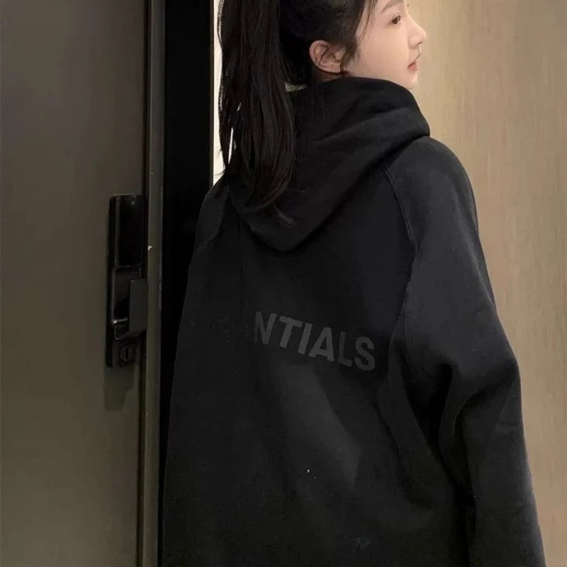Men's Women's Hoodies Loose Casual Solid Color Hoodies Long Sleeve Hooded Personality Streetwear Sweatshirts