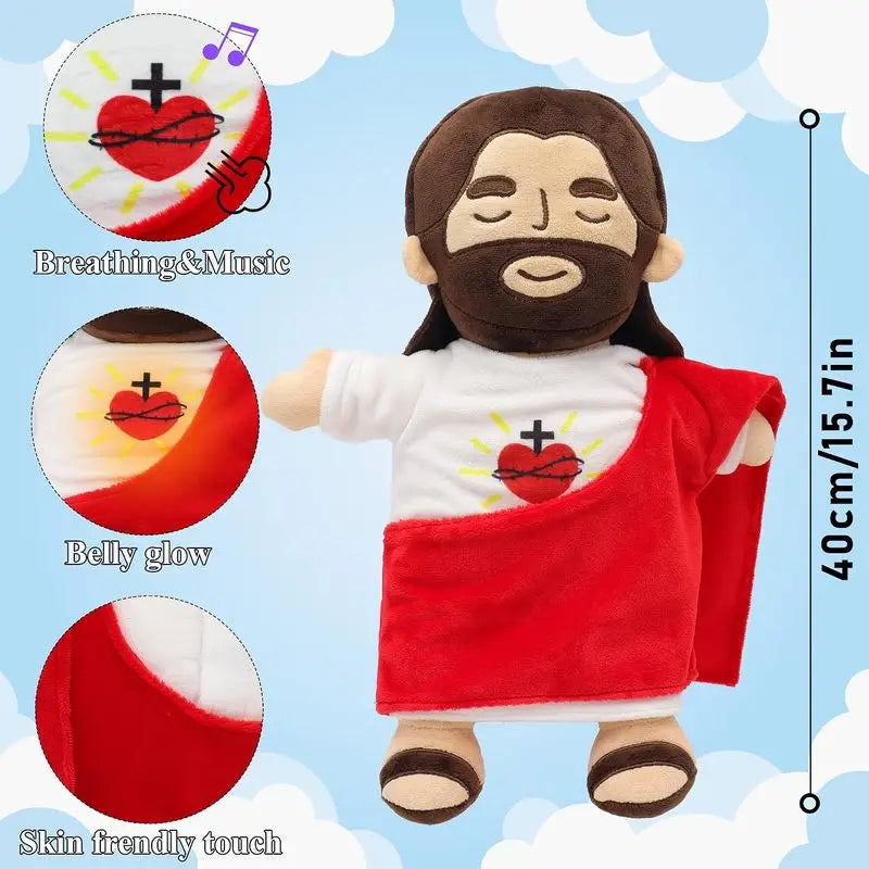 Breathing Jesus Plush Doll LED Glowing Musical Soothing Toy Baby Sleep Companion Soft Stuffed Religious Doll Kids Sleeping Comfo