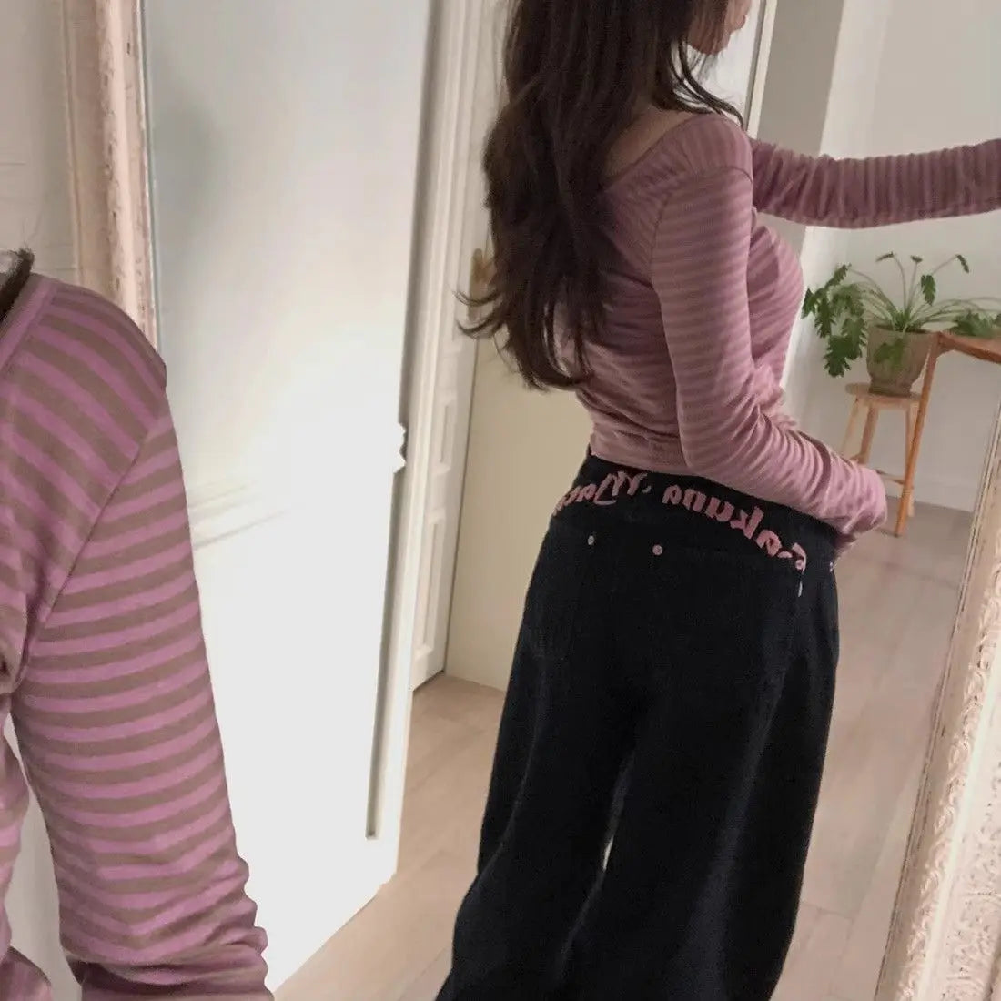 Women's Sweet Casual Full Length Baggy Denim Trouser Retro Emo Harajuku Loose Jeans Letter Embroidery High Waist Y2K 2000s Pants