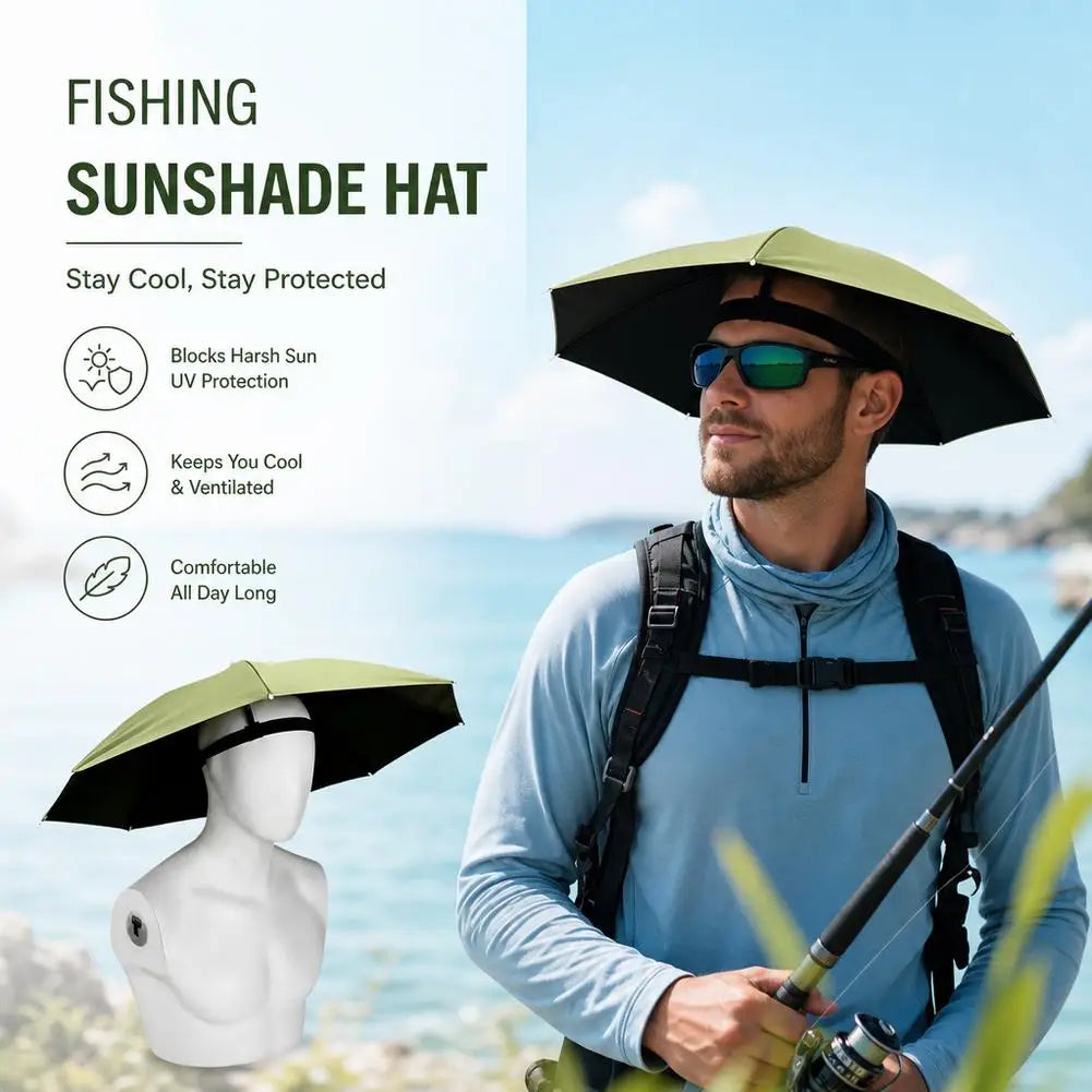 Hands Free Umbrella Hat Black Coating UV Protection Foldable Sun Shade Caps Waterproof Headwear For Fishing Hiking Camping