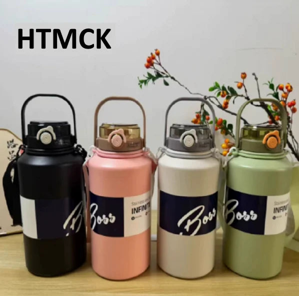 2L 316 Stainless Steel Insulated Water Jug, Portable Vacuum Thermos with Straw & Handle, Outdoor Travel Sports Bottle