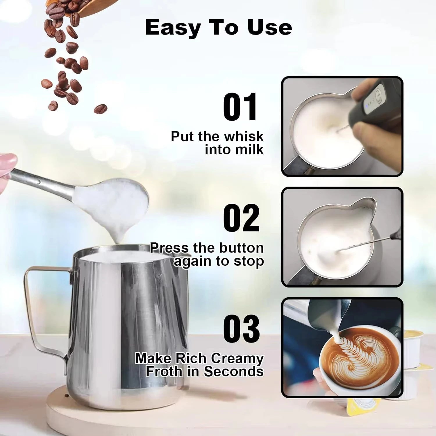 Electric Milk Frother Coffee Frother Set AA Size Kitchen Egg Beater Cream Frother Mixer for Coffee Lovers And Bakers
