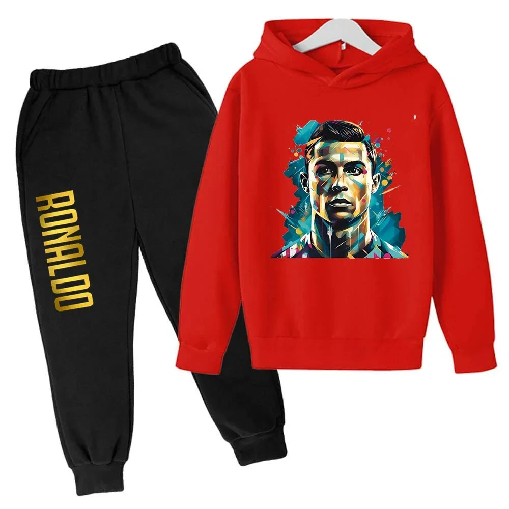 Ronaldo CR7 Print Football Idol Clothing Children Hoodie 2pcs Set Pants Suit Kids Boys Tracksuit Girls Clothing Sport Tracksuits