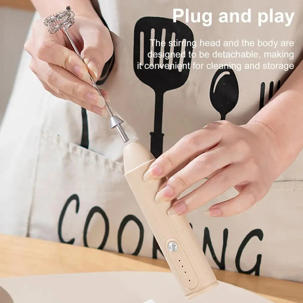 1 electric milk coffee mixer, egg beater, milk frother, 3-speed rechargeable handheld kitchen jam cake cream maker