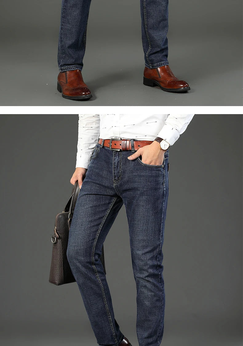 2026  Straight Regular Blue Slim Fit  Stretch Denim Trousers Spring Autumn Men Classic Jeans Business Fashion Men's Smart Jeans