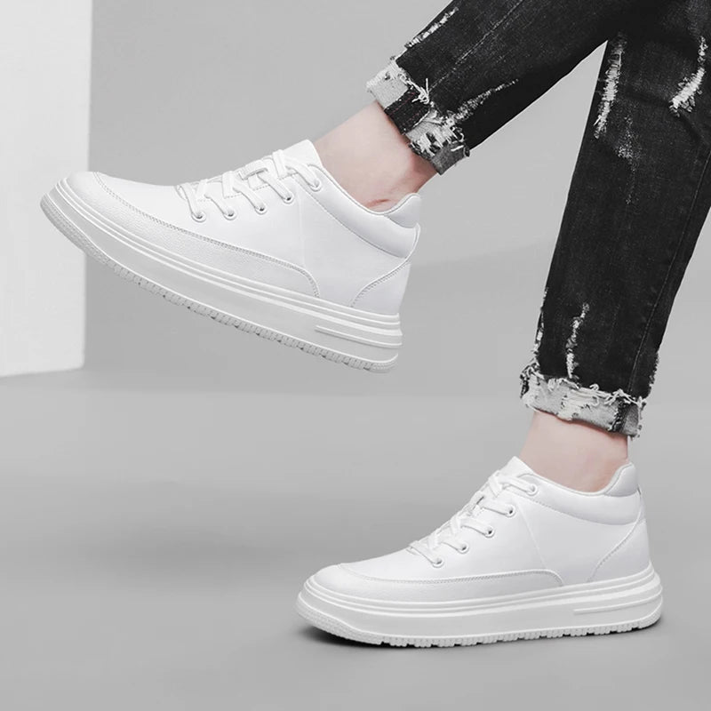 New Invisible Inner Height Increasing Men's Shoes 8cm Trendy Sports Shoes White Shoes British Height Increasing Casual Sneakers