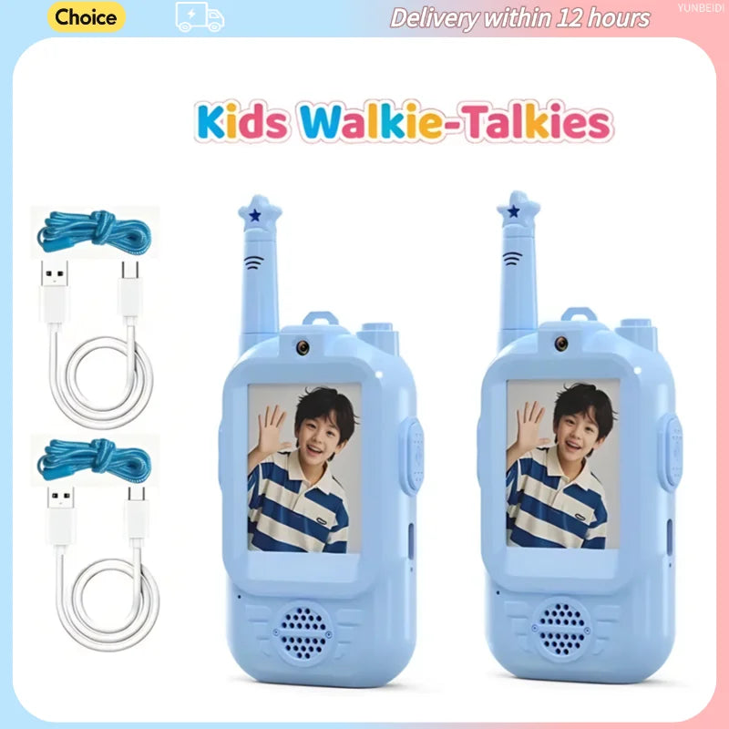 2PC Kids HD-Video Walkie Talkies 3 Styles Intercom USB Charging Indoor Outdoor Boys Girls Age 3+ for Child's Toys Birthday Gifts