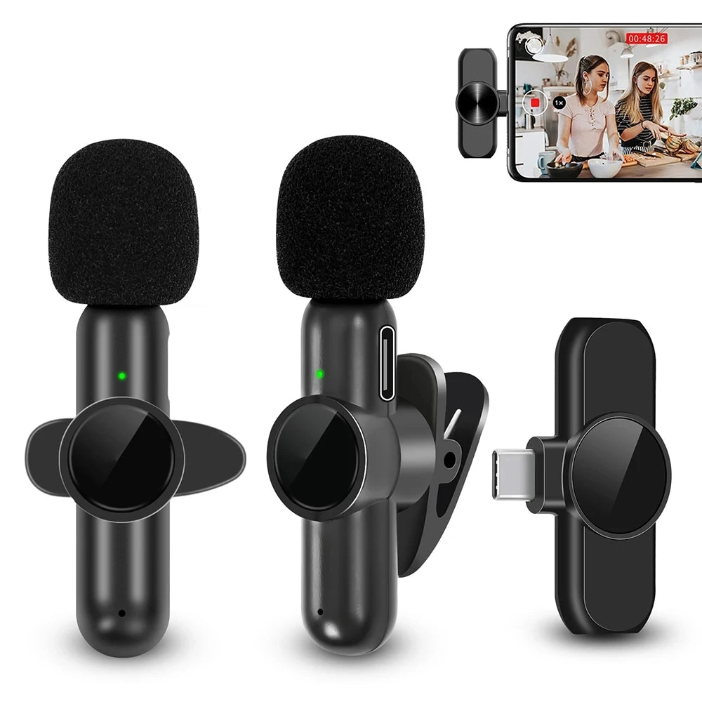 Wireless Lavalier Microphone With Windproof Cover Audio Video Recording Mini Mic For iPhone Android Mobile Phone Microphone