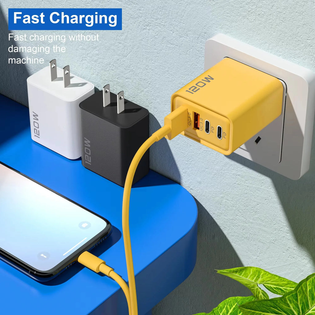 Cargador 4 Puertos 120W USB-C | Carga Rápida QC3.0 - iPhone, Samsung y Xiaomi