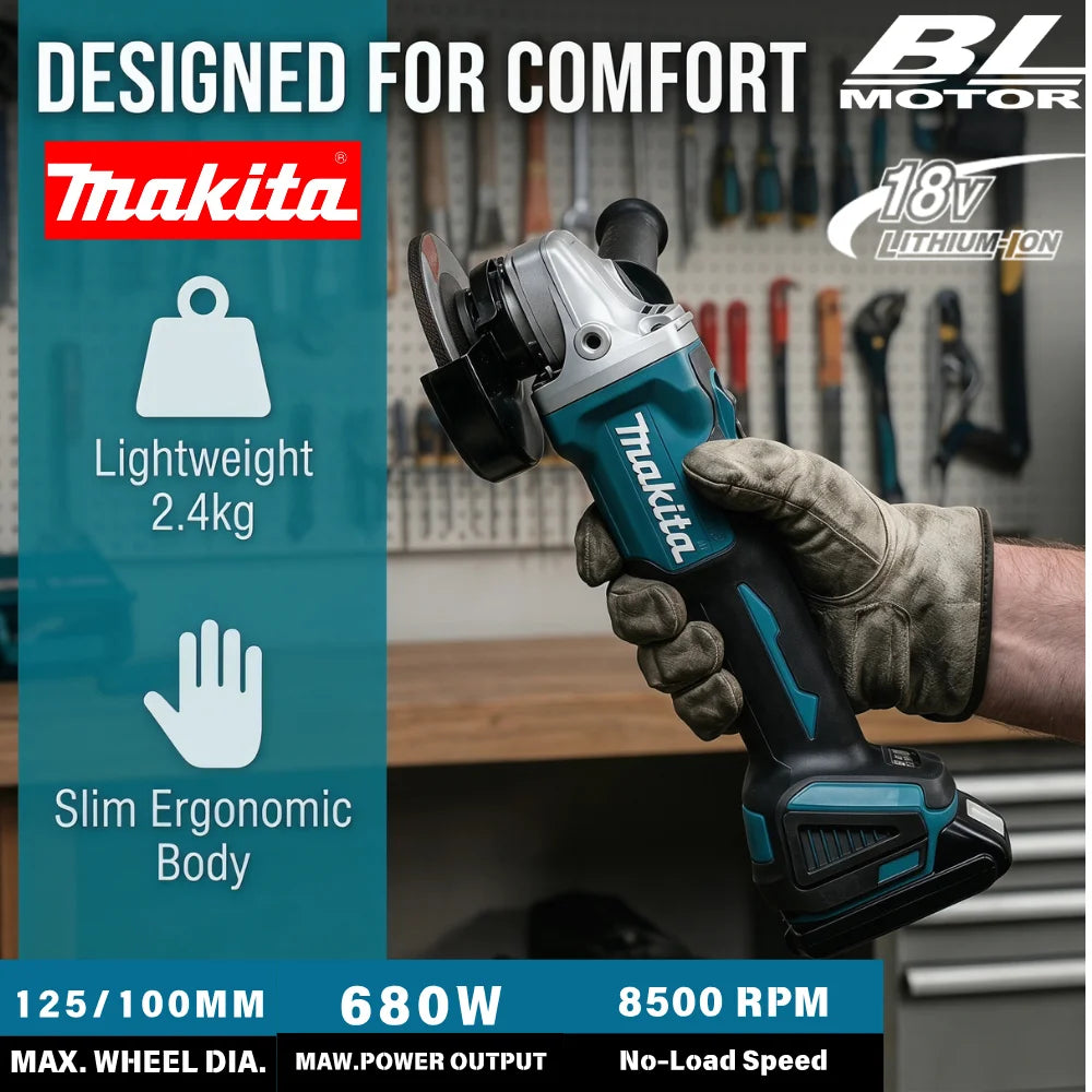 Makita DGA404 18V 6.0Ah 125mm Brushless Lithium Battery Angle Grinder Rechargeable Cutting Machine Multi-functional All-in-one B