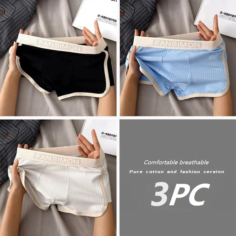 1/3PCS Solid Striped Men's Boxer Sexy Breathable Mesh U Crotch Underwear High Elastic Widen Waistband Underpants sports