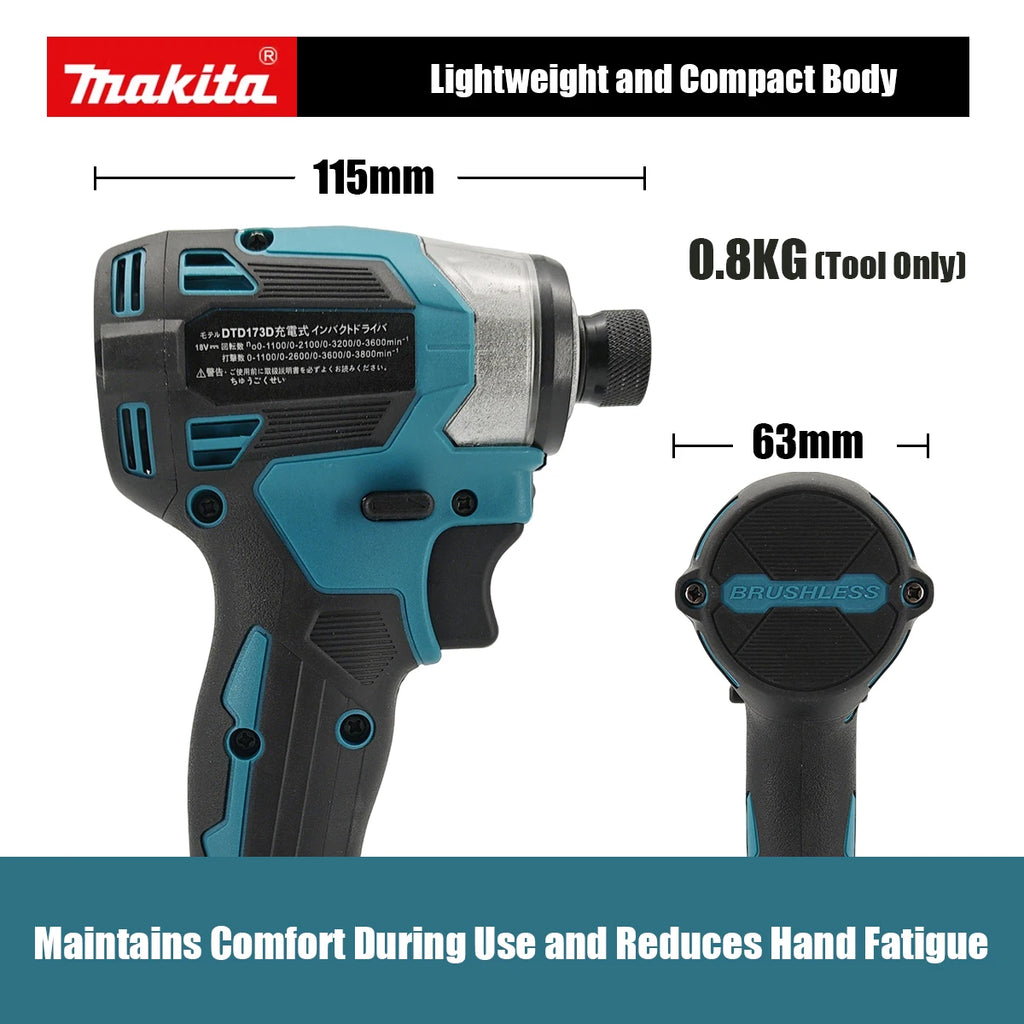 Atornillador Impacto Makita DTD173 | 1800RPM 180Nm - Para Madera, Pernos y Metal