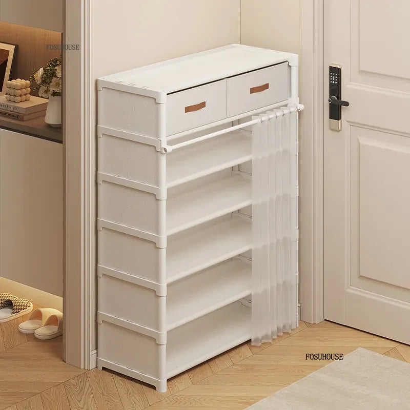 Multi layer Shoe Rack with Drawer for Entryway Hallway Storage Durable Metal Frame Indoor Organizer Space Saving Hanger Unit