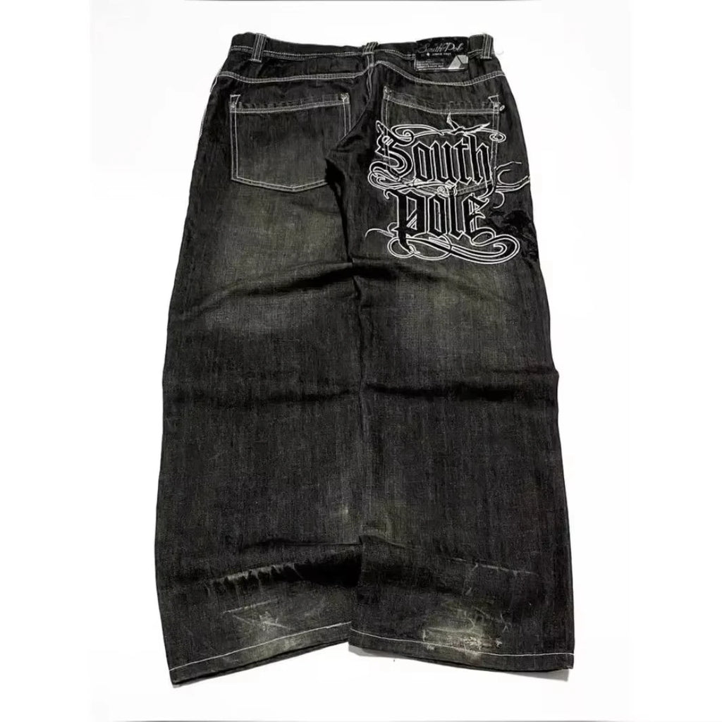 American Y2K Street Trend Letter Embroidered Loose Jeans Men Harajuku New Hip Hop Oversized Wide-leg Pants Unisex Mopping Jeans