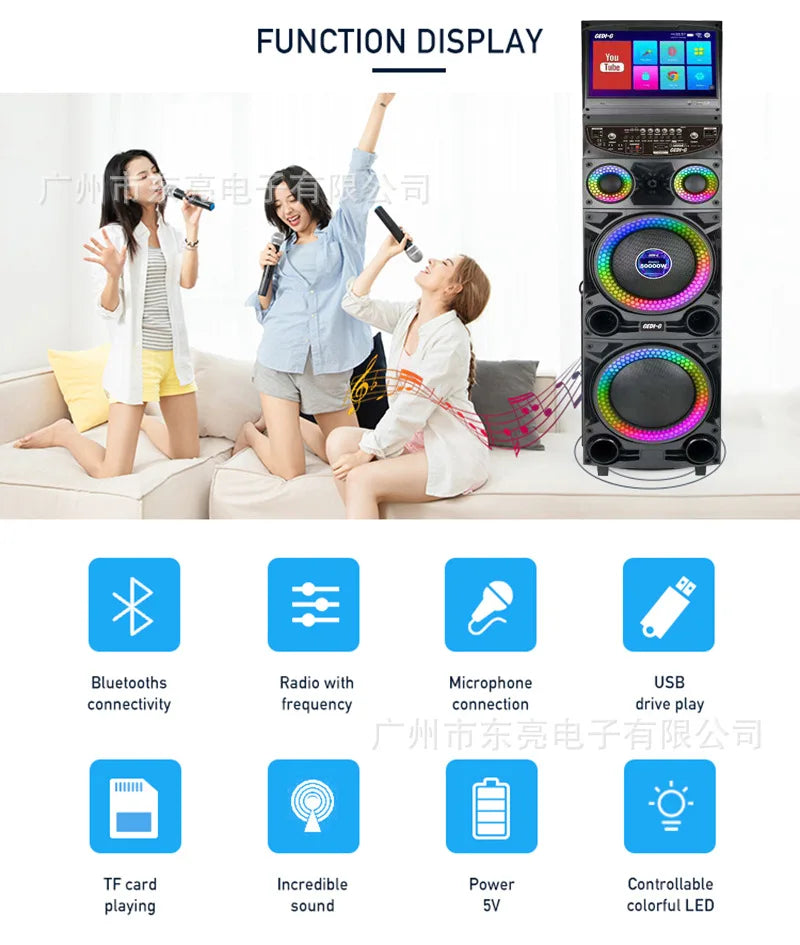 GD-1422 Audio KTV Bluetooth Video Outdoor Speaker with Display Screen Microphone All-in-one Machine K-point Singing Microph