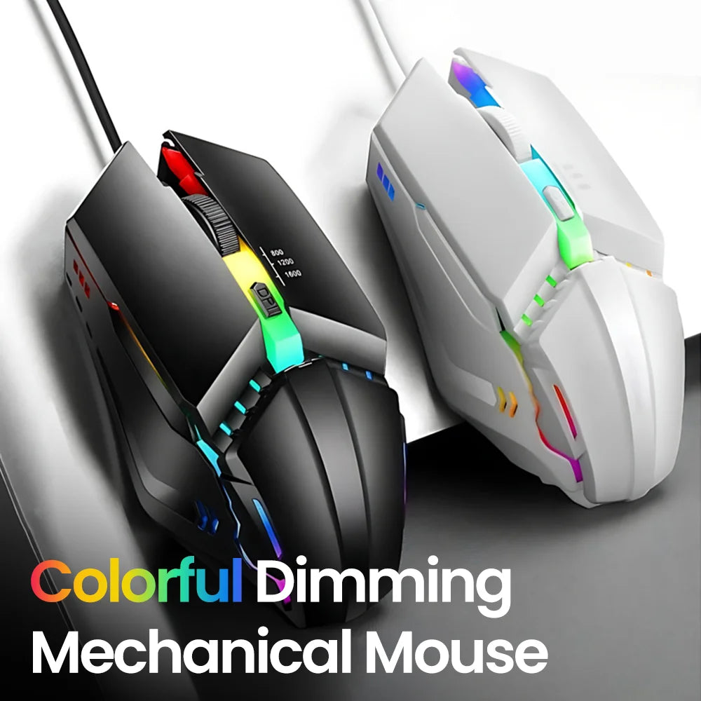 Mouse Gamer USB con LED RGB - Silencioso 1600DPI