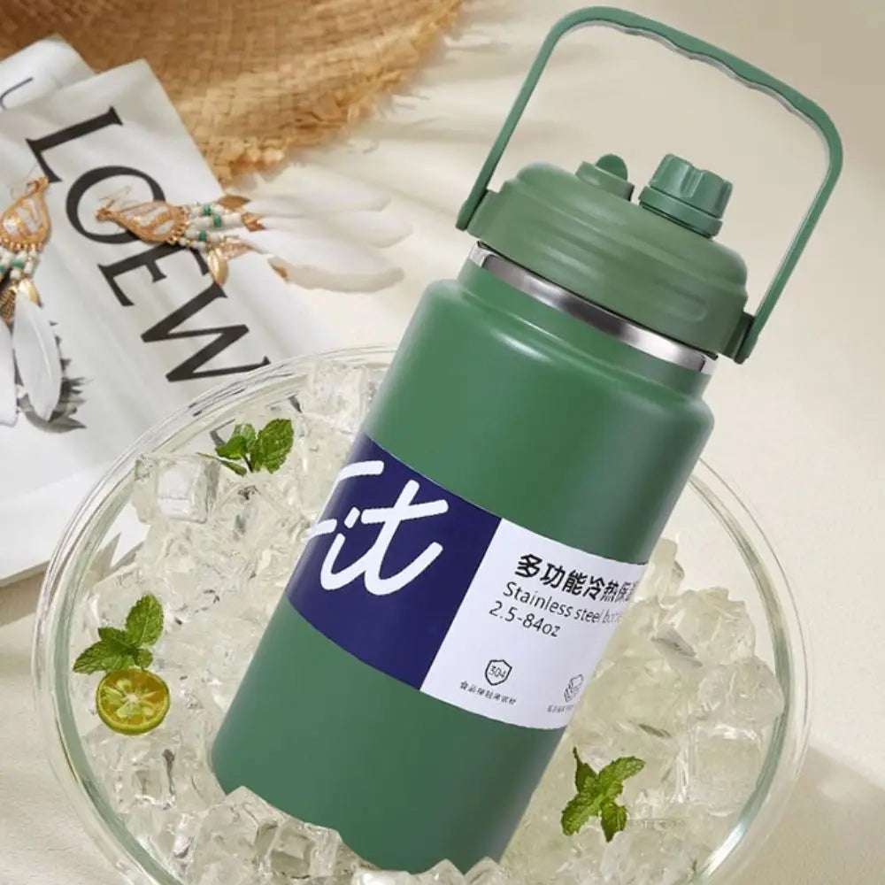 Stainless Steel Insulated Water Bottle 1.5/2/2.5L Large Capacity Sport Thermal Cup Fall-resistant with Straw Vacuum Flask