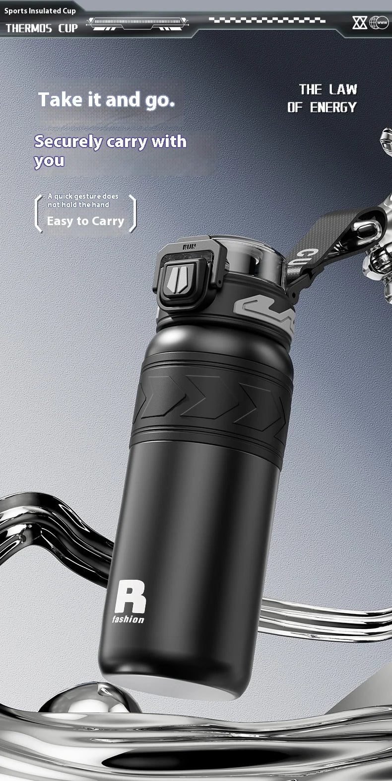 Young and Energetic Sports Straw Water Bottle  Stainless Steel Large-capacity Car Cup Student Outdoor Sports Portable Water Cup