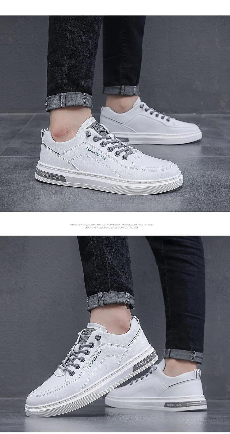 Men's Leather Shoes Casual Comfort Cricket Shoes Fashion Sneakers For Men Lightweight Driving Shoes