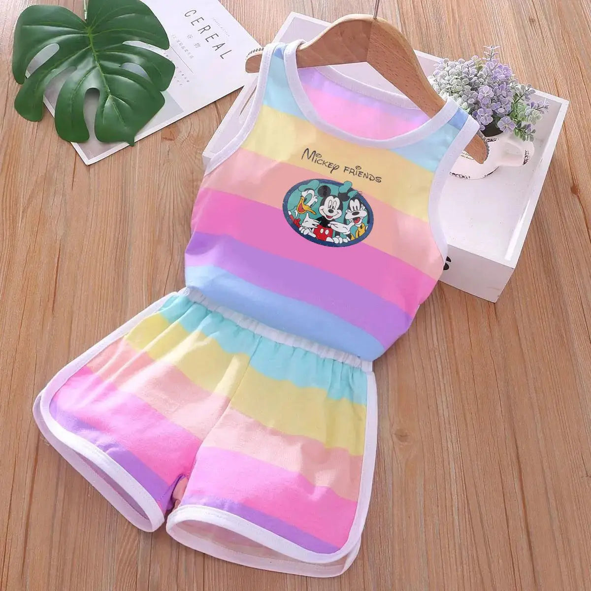 2026 Summer Baby Kids Clothes Sets Cut Striped Cartoon Printed Girls and Boys Vest and Shorts 2 Pieces Sets Children's Outfits