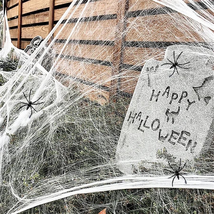 Halloween Decoration White Spider Web Artificial Stretchy Cobweb for Halloween Scary Home Party Scene Props Haunted House Decor