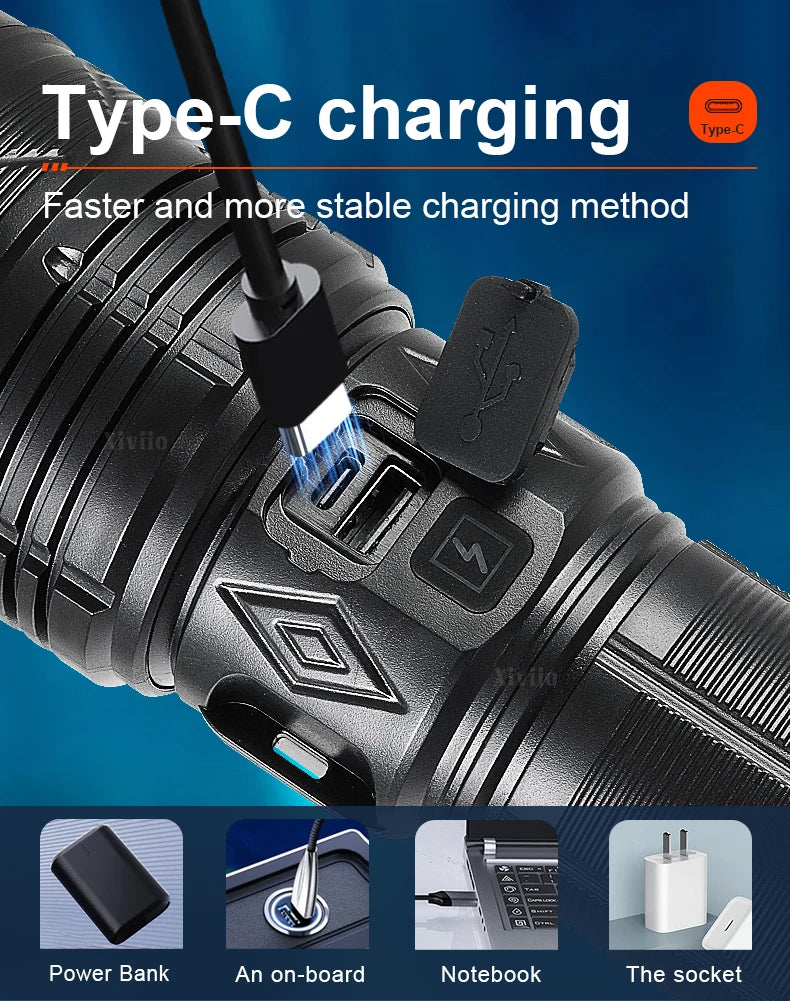 99000000LM 1500W Ultra Powerful Flashlights Rechargeable LED Tactical Torch Super Bright Lamp Outdoor Adventure Fishing Camping