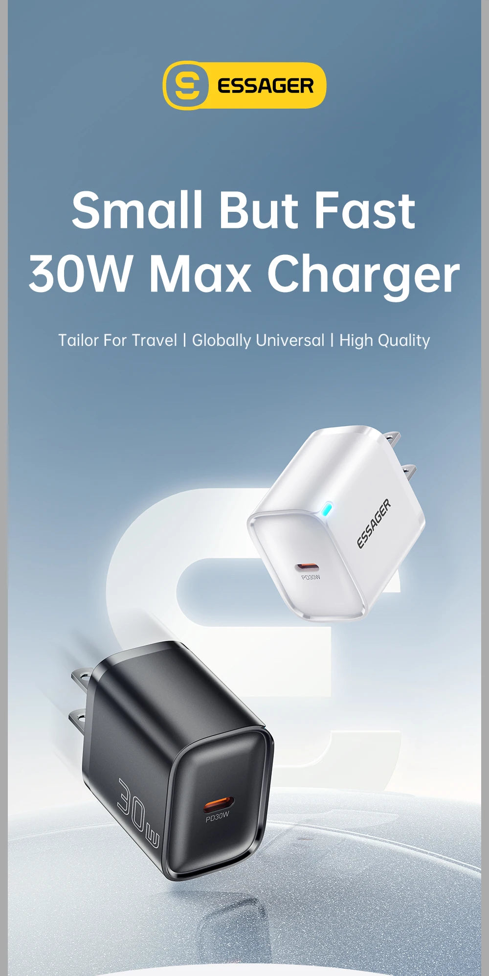 Cargador Mini USB-C 30W | Compacto y Potente - Compatible iPhone y Samsung