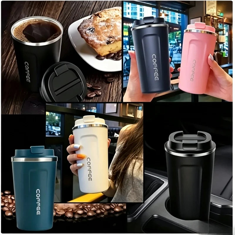 380/510ML Double‑Wall Stainless Steel Insulated Coffee Mug, Leak‑Proof Car Travel Tumbler for Home Outdoor Tea Water Drinking