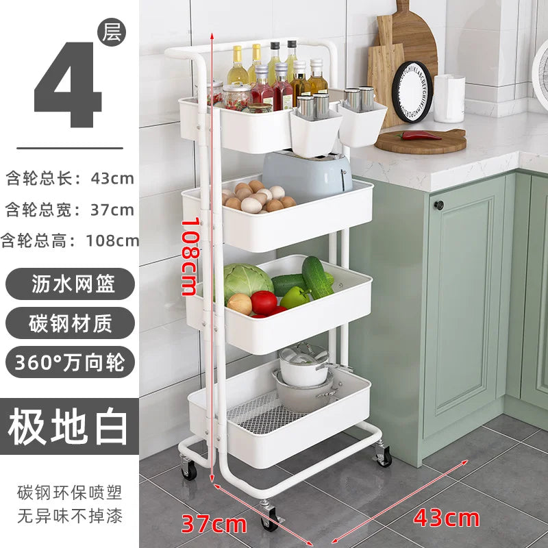 Slim Roll Basket Office Bathroom Use Food Storage Tier 3 Layer Rotating Utility Trolley Islands Mobile Kitchen Cart with Wheels