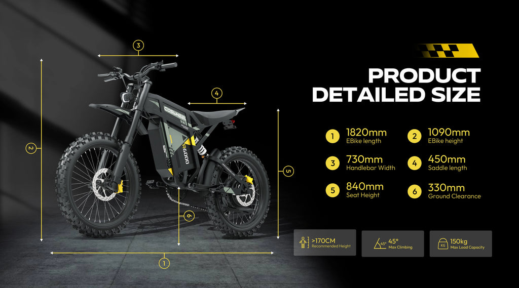 COSWHEEL R6000 Adult Electric Mountain Bike 7000W Motor 60V 30AH ebike,Dual Suspension Electric Bicycle