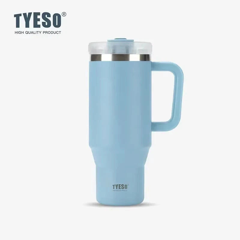Tyeso 900ml/1200ml Big Capacity Thermal Mug Stainless Steel Insulated Water Bottle with Straw Outdoor Travel Car Tumbler