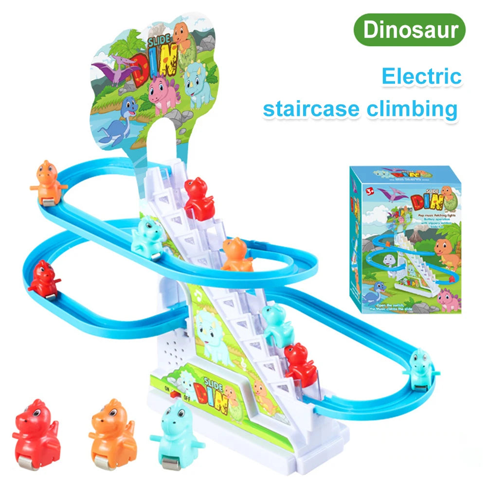 Assembly Design Animals Stair Climbing Toy Electric Track Slide Toys Early Education Electric Dinosaur Stair Toy for Boys Girls