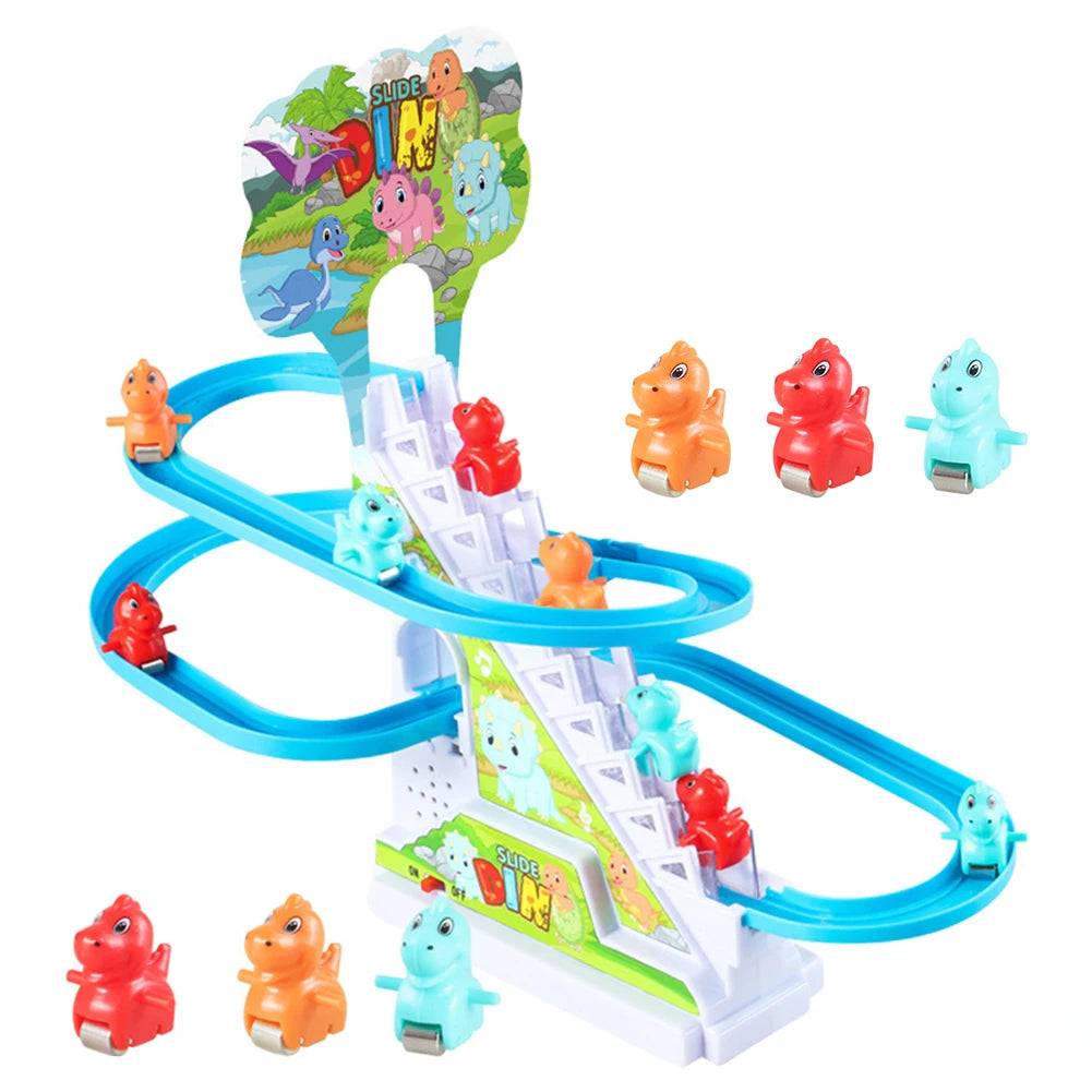 Assembly Design Animals Stair Climbing Toy Electric Track Slide Toys Early Education Electric Dinosaur Stair Toy for Boys Girls