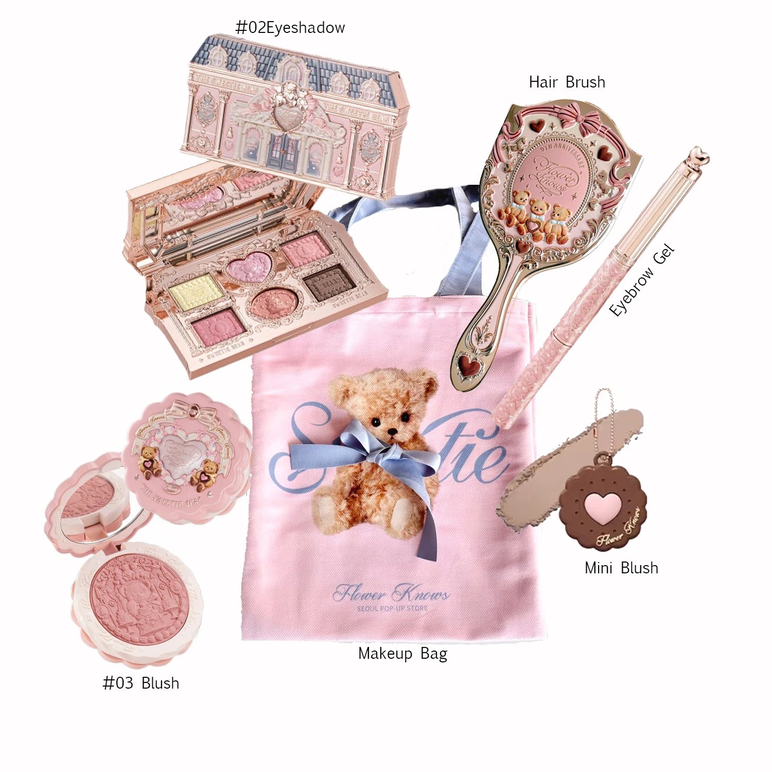 Flower knows bunny Collection Makeup Set Eyeshadow Palette Blush Lip Gloss Makeup Bag Matte Glow Shimmer Eye Shadow Kit