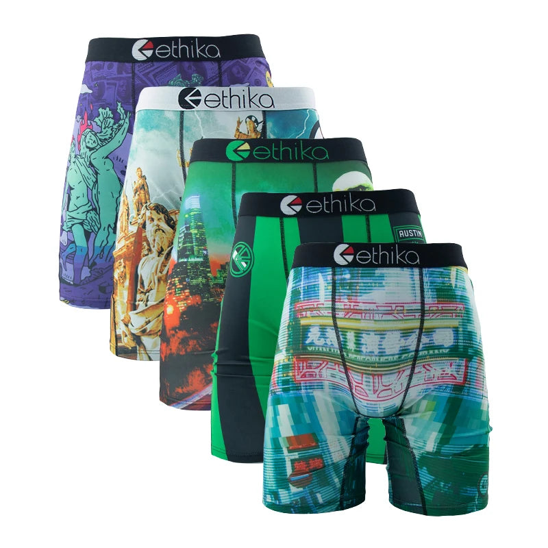 ETHIKA Men Underwear Breathable Mesh Crotch Man Swimming Underpants 5Pcs Plus Size L-3XL Mens Panties Set Sexy Men's Boxershorts
