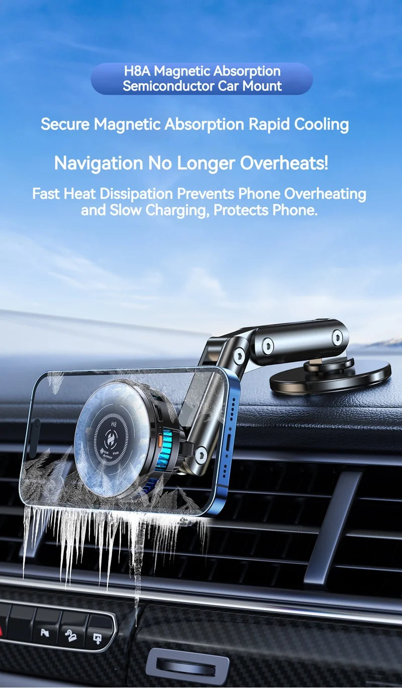 Universal Metal Car Magnetic Semiconductor Cooling Phone Holder RGB Light 3 Level Adjustable for iPhone 16 15 14 13 12 Samsung