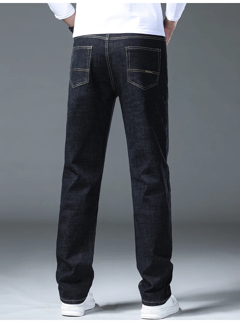 2026 Stretch Stretch Fashion Classic Blue Black Work  New Business Men's Jeans Casual StraightDenim Trousers Male Brand Clothing