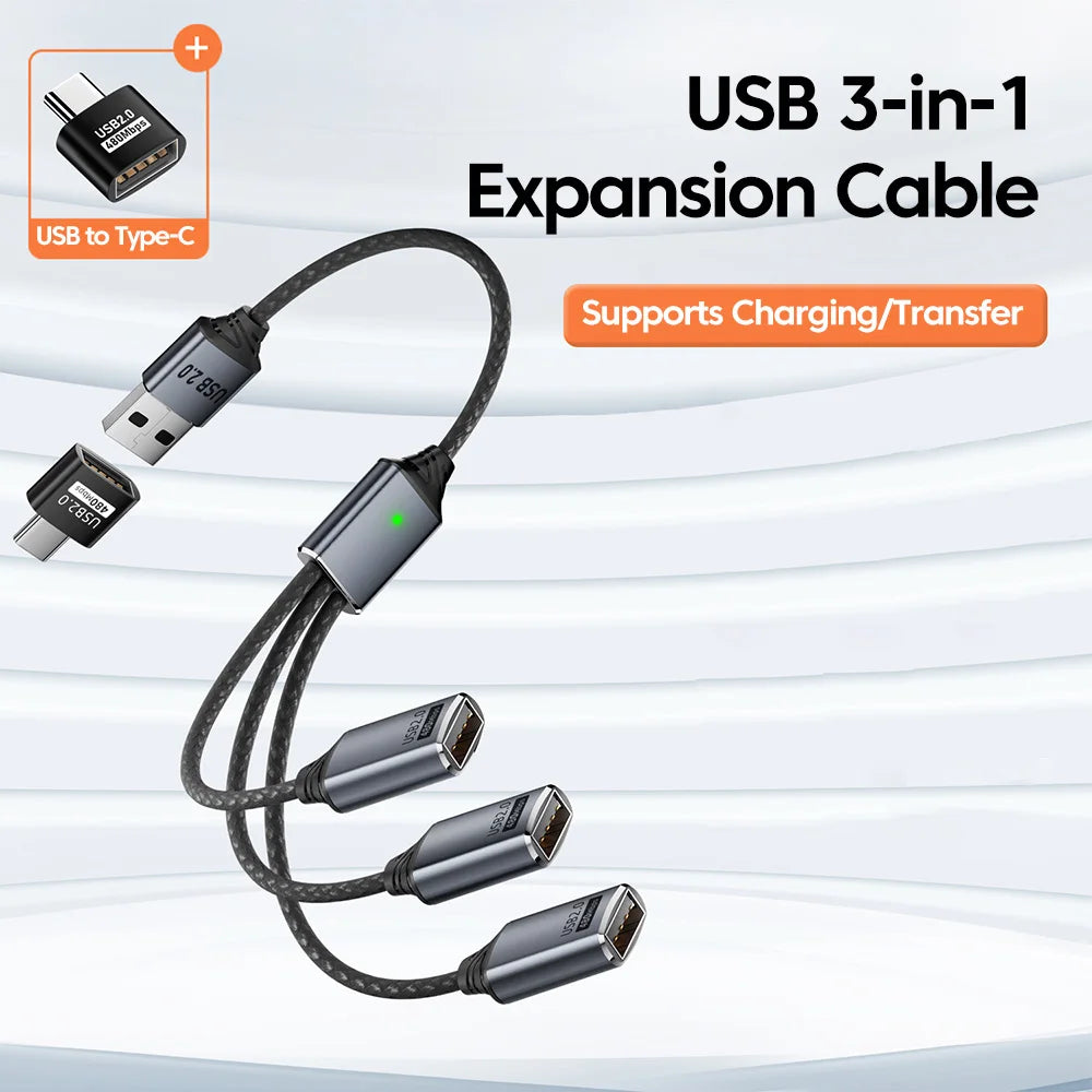 Adaptador Hub USB-C a 3 Puertos USB 2.0 OTG