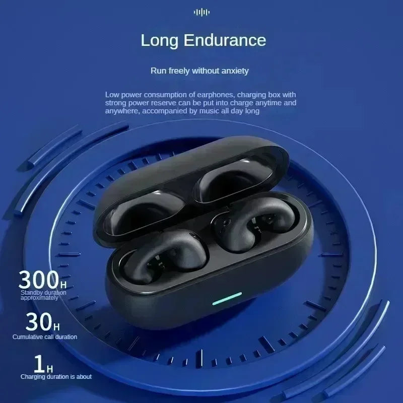 Wireless Ear Clip On Earphone Bluetooth-Compatible 5.3 Noise Canceling HiFi Stereo Headset Clip On Headphone for Running Fitness