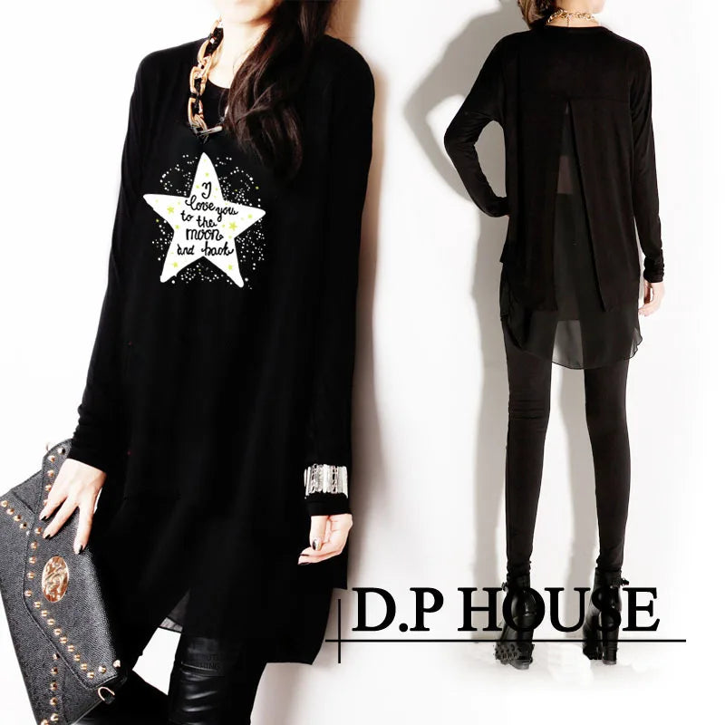New Spring Autumn and Summer Long Sleeve Fashion Chiffon Plus Size XXXL Loose Irregular Women's Clothings  Female Blouses