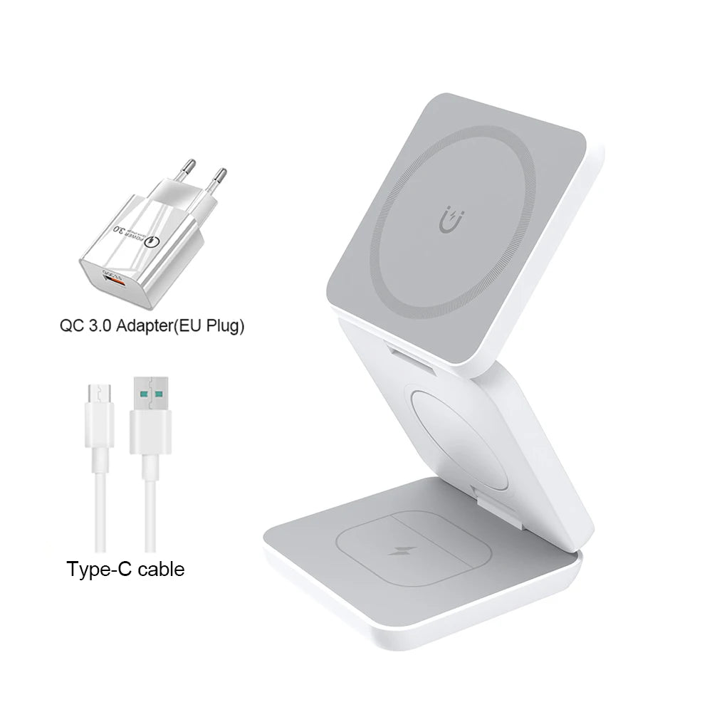 3 in 1 Magnetic Wireless Charger for iPhone Foldable Fast Wireless Charging Station for iPhone 16 15 14 13 12 Charger Stand